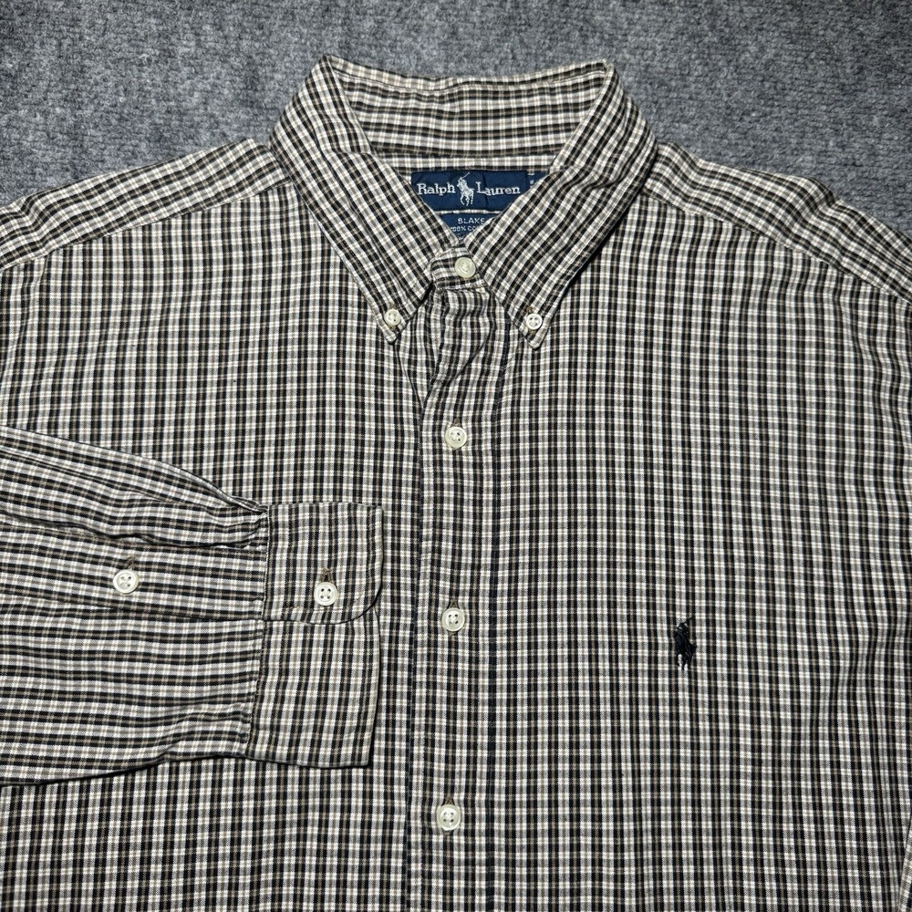VTG Polo Ralph Lauren Blake Button Down Shirt Men XL Brown Plaid Check Cotton
